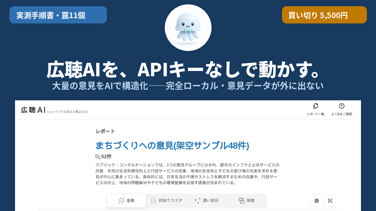 広聴AIをAPIキーなしで動かす——意見データを外に出さない完全ローカル導入キット