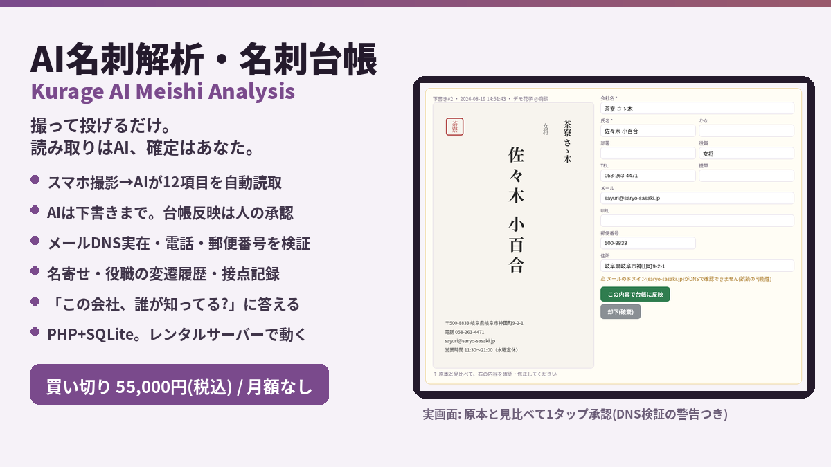AI名刺解析・名刺台帳（Kurage AI Meishi Analysis）
