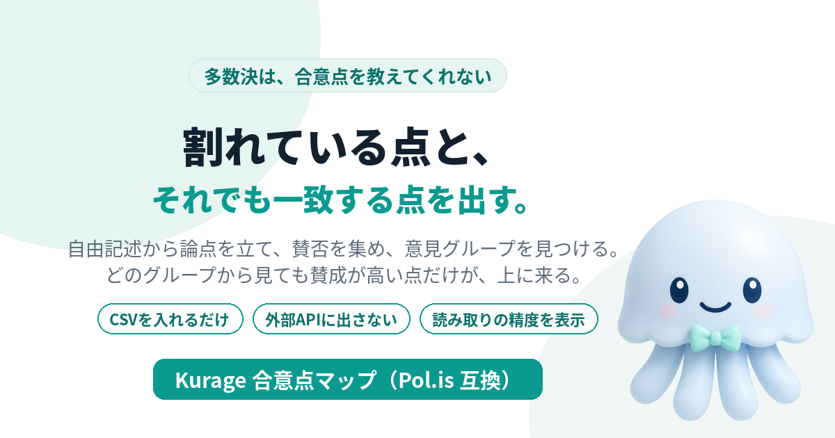 Kurage 合意点マップ（Pol.is 互換）