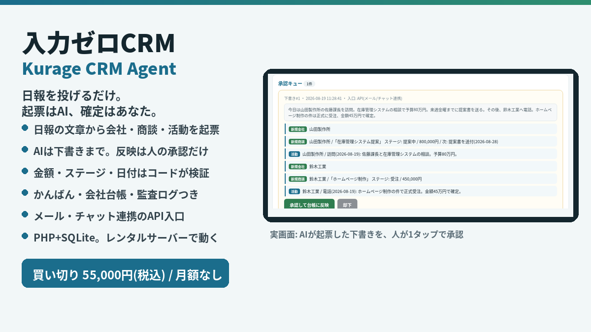 入力ゼロCRM（Kurage CRM Agent）